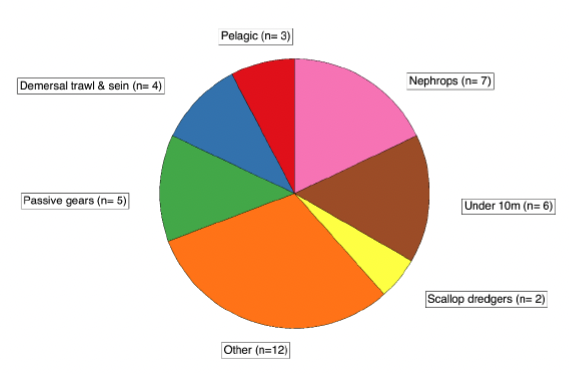 Overview of survey respondents by by fleet segment

Pie chart representation of the respondents from the fishing industry by the fleet segment they represent. Described under the heading Methods in full text.  The underlying data can be found in Table 2. 