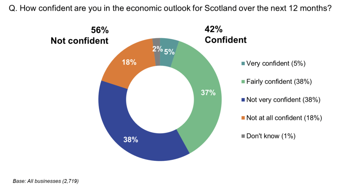Pie chart showing that the majority of businesses (56%) were not confident in the economic outlook of Scotland over the next 12 months