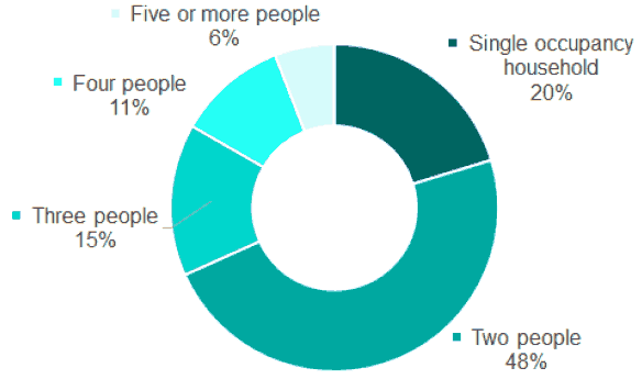 Doughnut chart showing household size. An explanation of the chart is below.