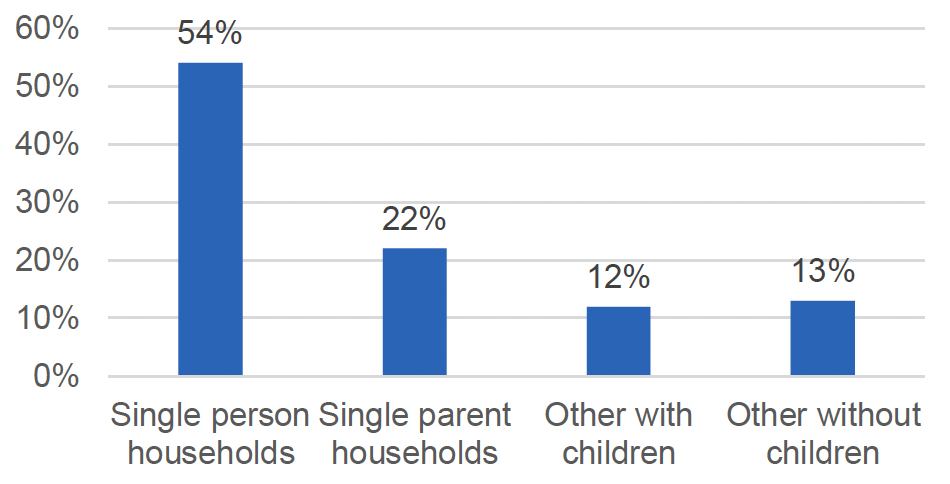 This figure shows the percentage of SWF applications from four different households over the period 2013 to 2020. The statistics are also reported in the text. 