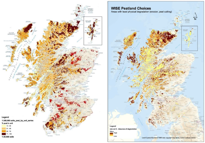 peat soils are extensive across Scotland, especially in the west and far north of the country. A significant portion of Scotland’s peatlands are degraded. 