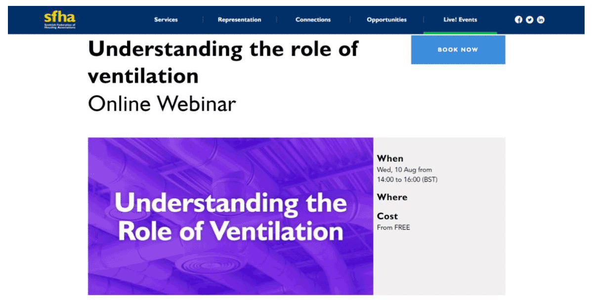 Leaflet promoting a workshop on understanding the role of ventilation.