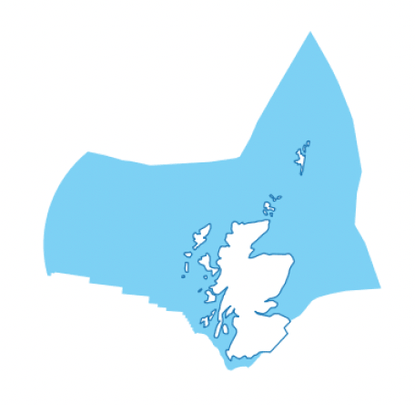 A map showing extent of Scotland's seas compared to its land mass.