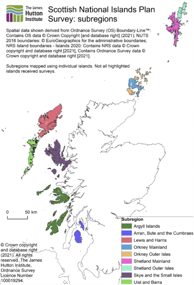 Scottish National Islands Plan Survey: subregions map showing nine sub-regions.