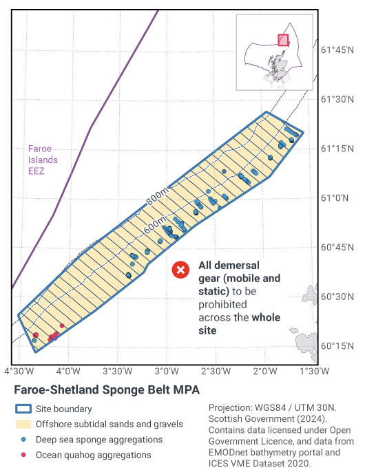 Map showing proposed restrictions prohibiting all demersal fishing (mobile and static) across the entire MPA