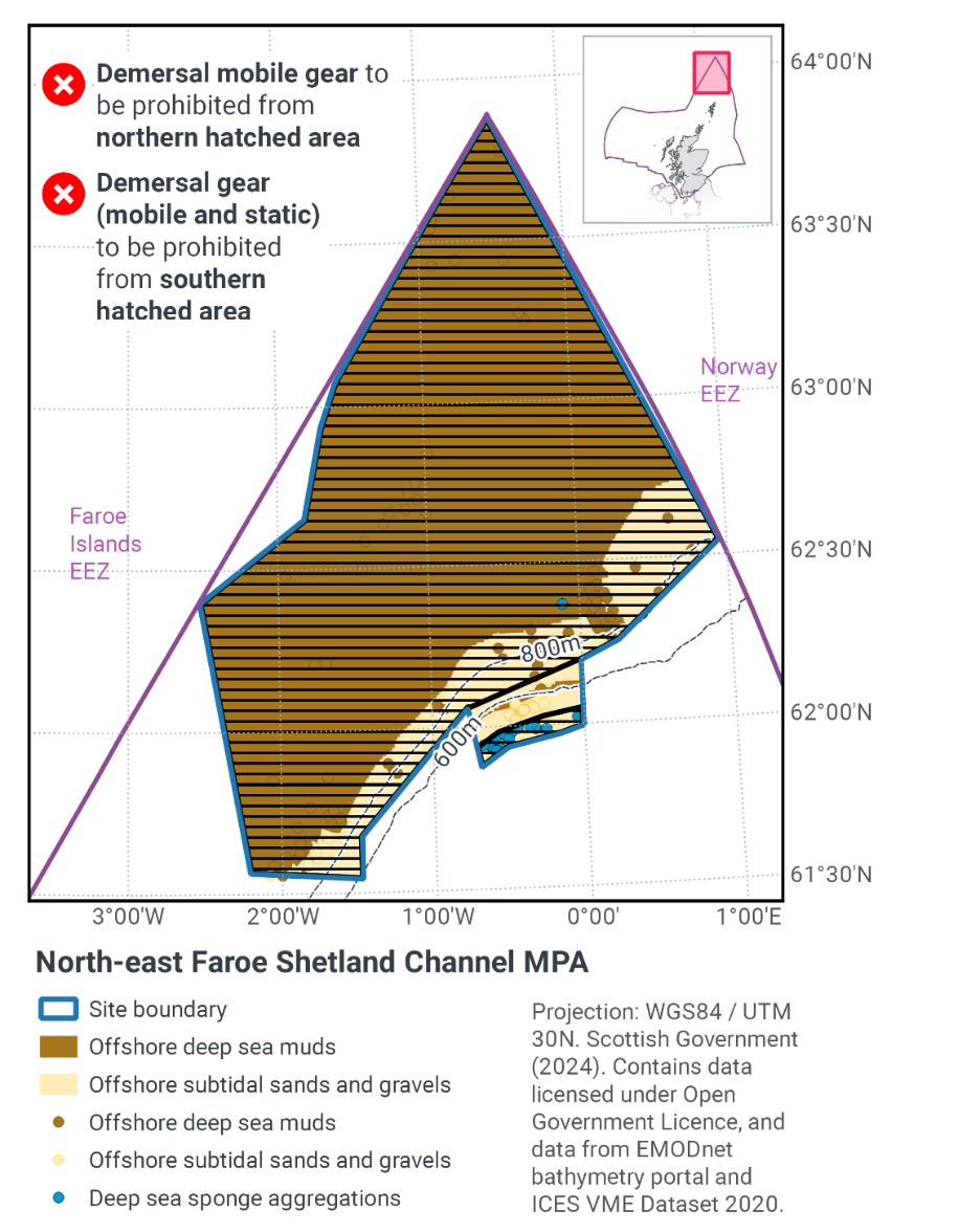 Map showing zonal management measures for North-East Faroe-Shetland Channel.