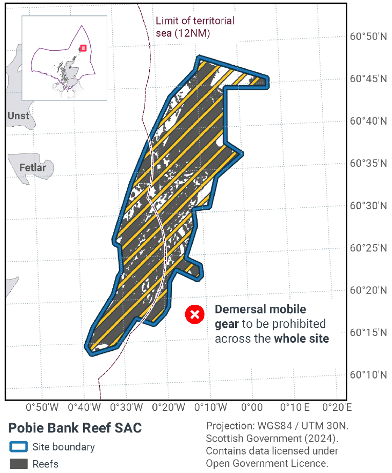 Map showing a prohibition of all demersal mobile gear across Pobie Bank.
