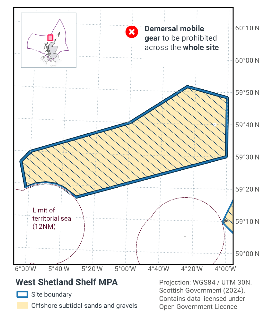 Map showing a proposed restriction prohibiting all demersal mobile gear to be prohibited across the whole site