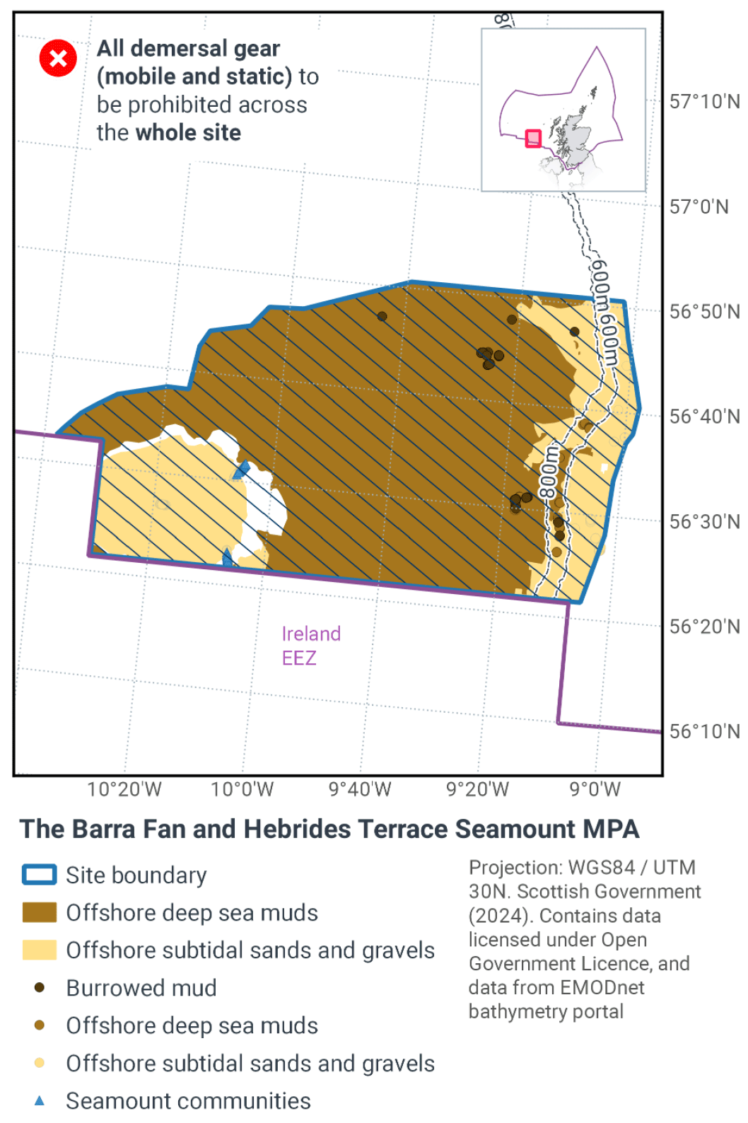 Map showing prohibition of all demersal gear across the entirety of the MPA