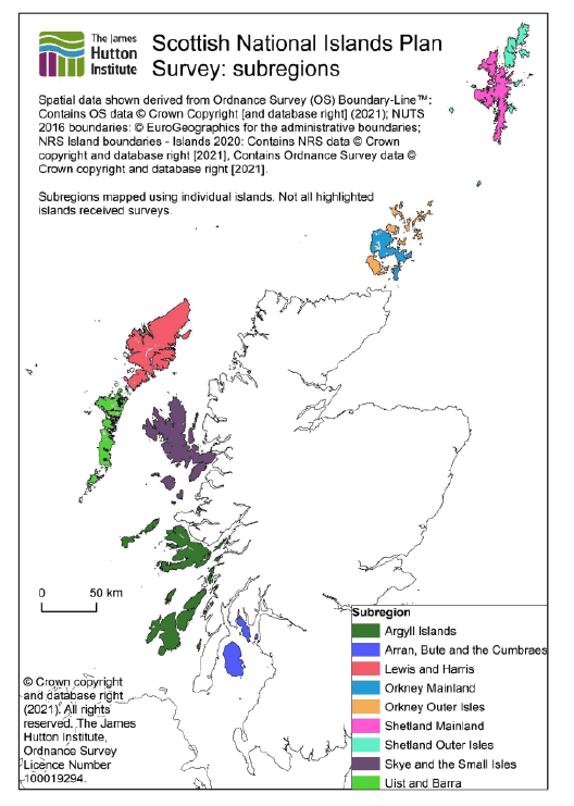 Scottish National Islands Plan Survey: 2020 subregions map showing nine sub-regions.