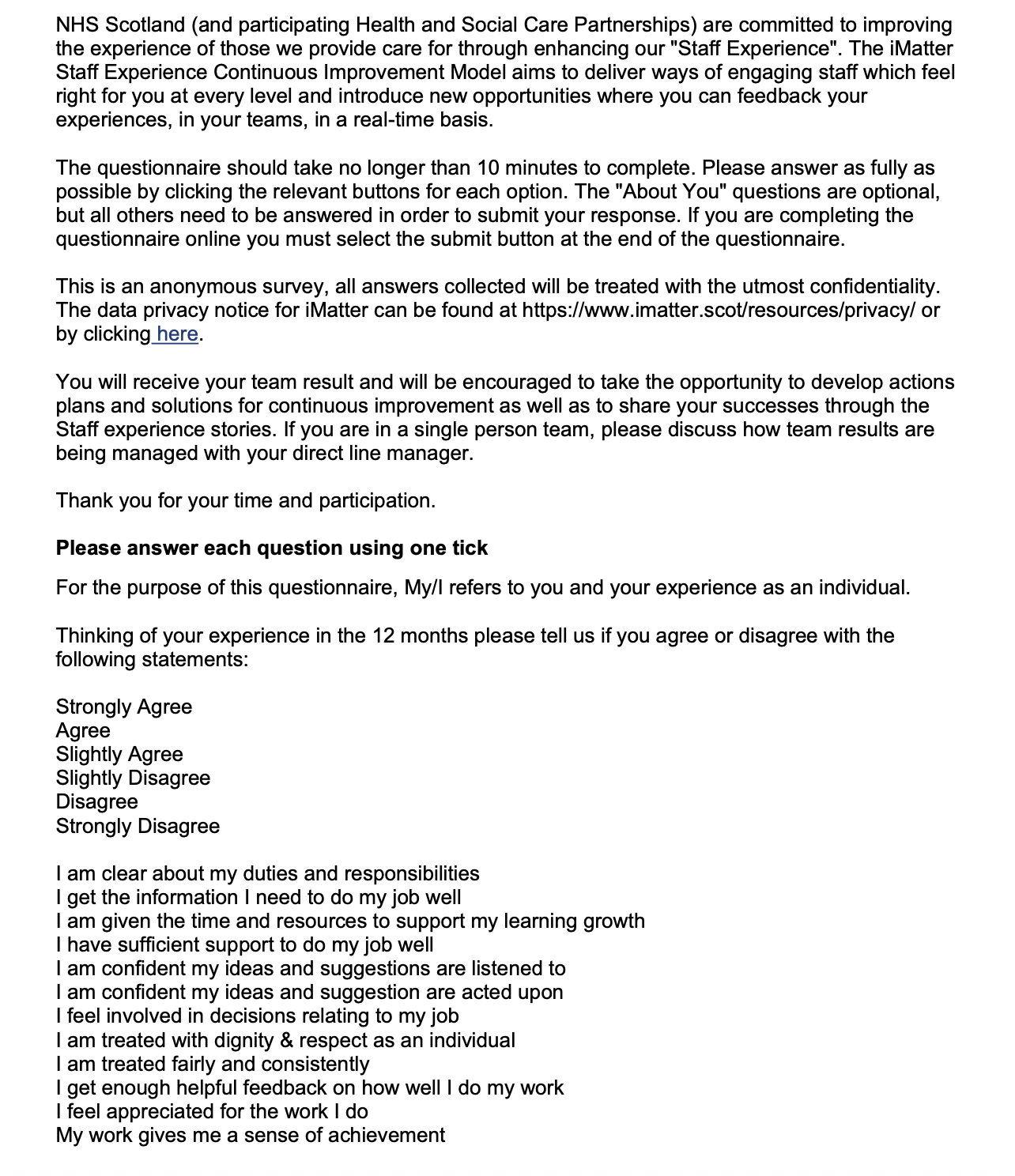 iMatter 2025 Questionnaire Page 1. Plain text version below.