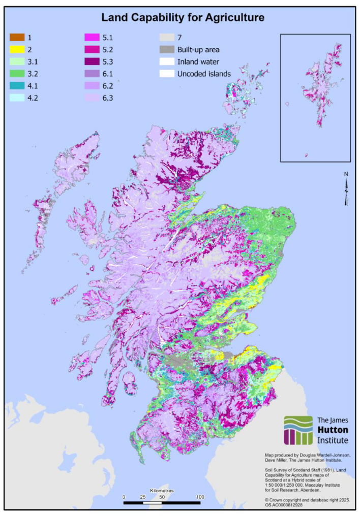 A map of Scotland's land capability for agriculture. 