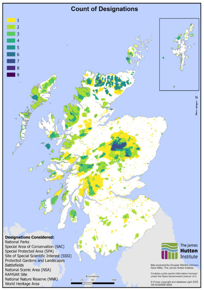A map showing designated sites in Scotland. 