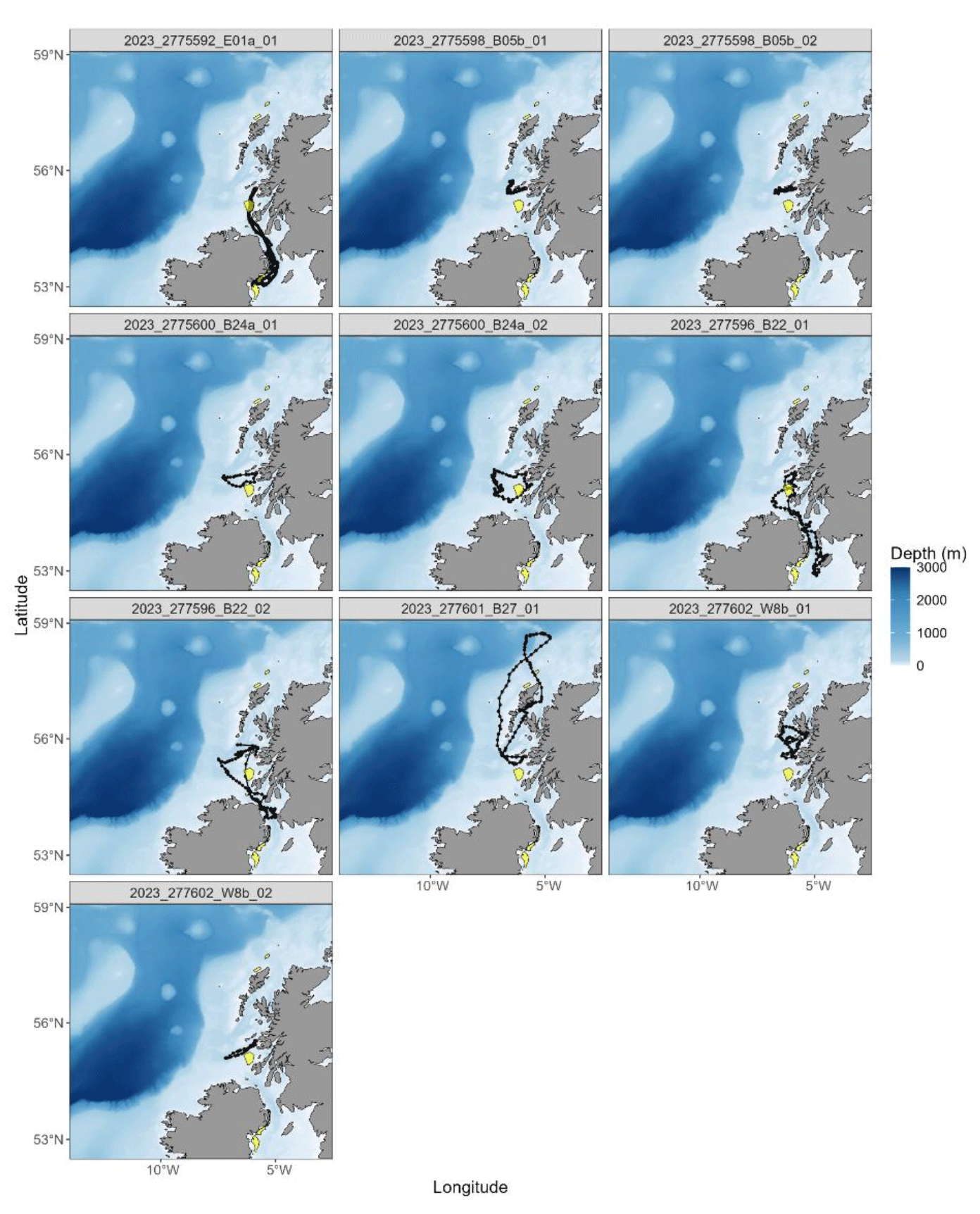 A series of  GPS  tracks from European Storm-petrels tracked in July and August of 2023.
