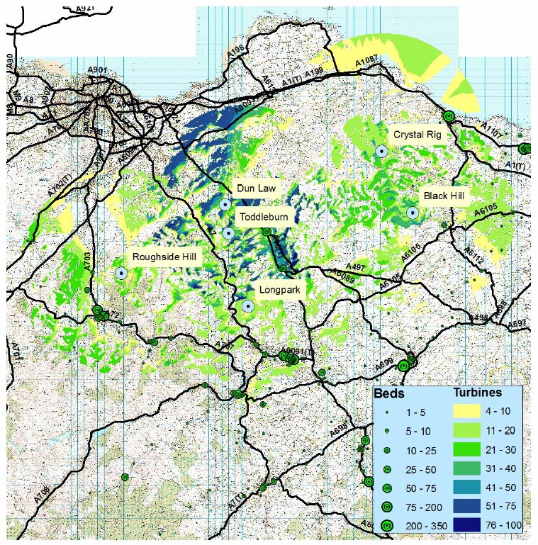 Figure 5-4 Borders combined viewshed (current and agreed) with main roads added