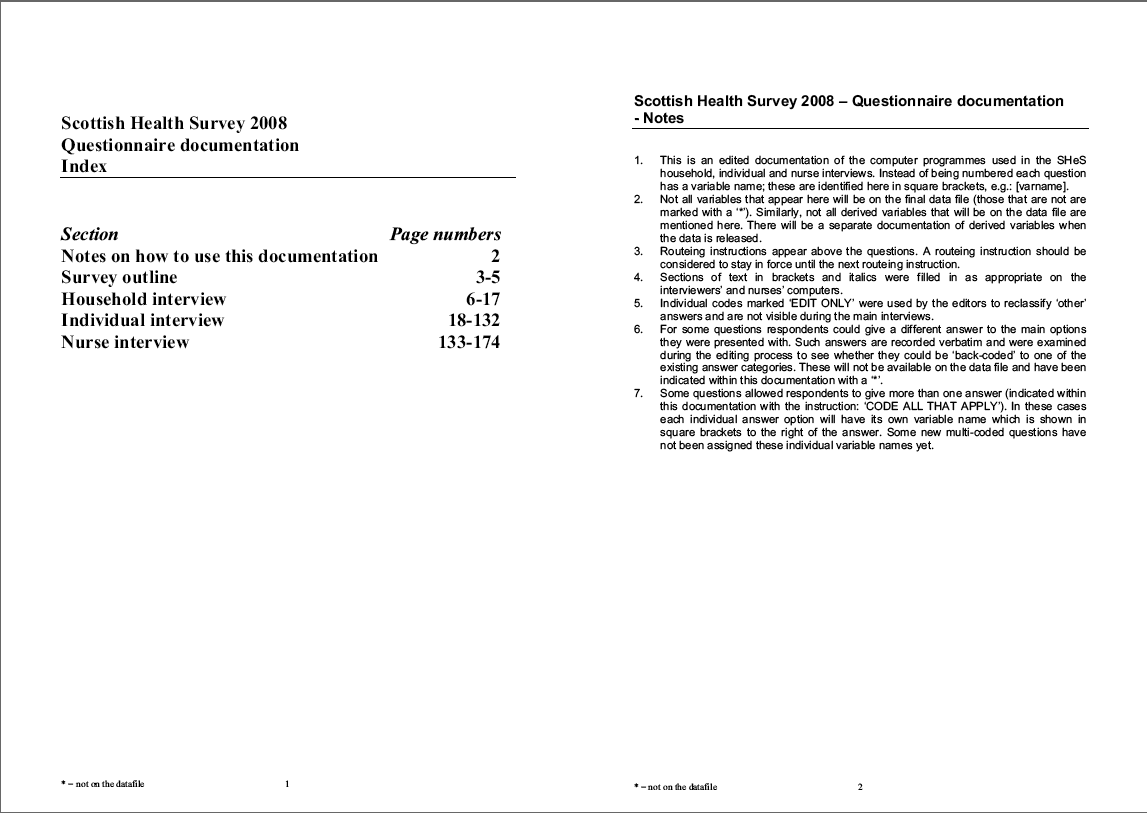 Household questionnaire, individual and nurse questionnaires