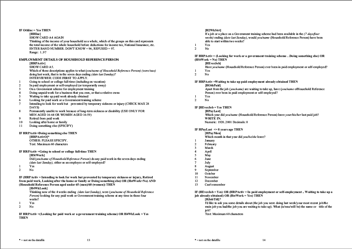 Household questionnaire, individual and nurse questionnaires