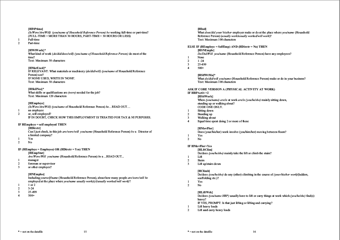 Household questionnaire, individual and nurse questionnaires