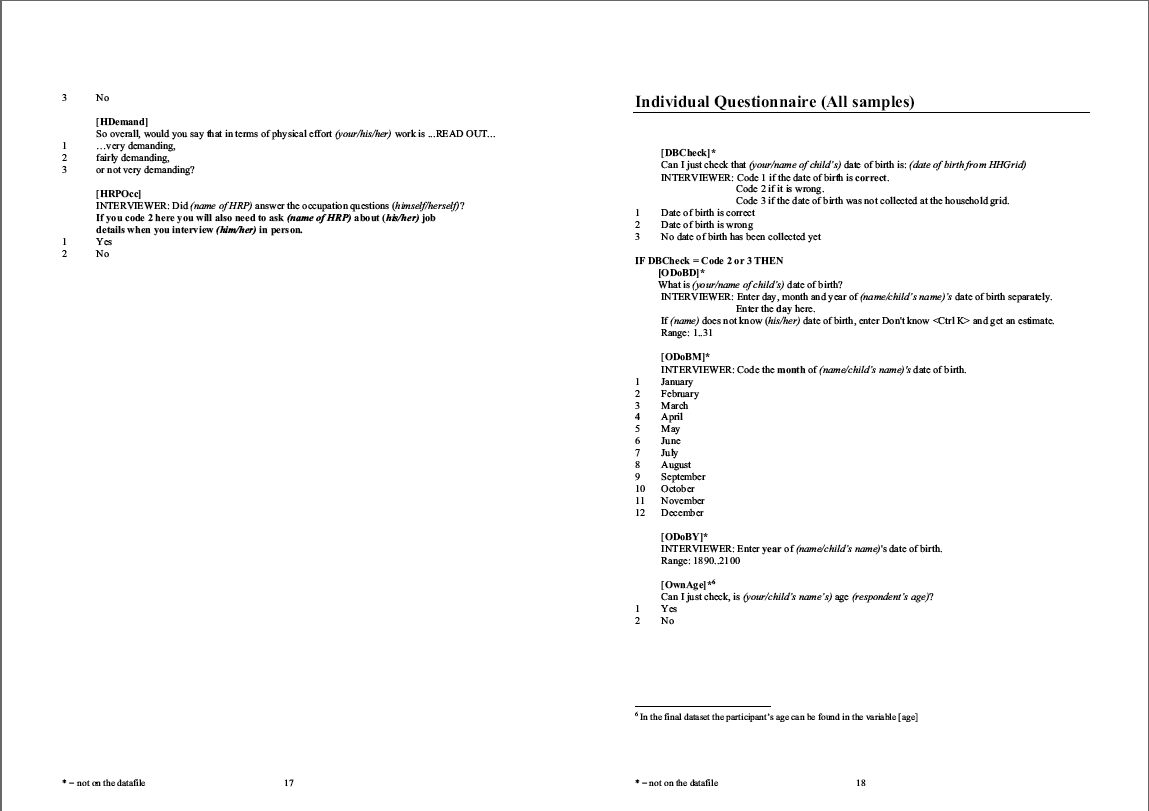 Household questionnaire, individual and nurse questionnaires