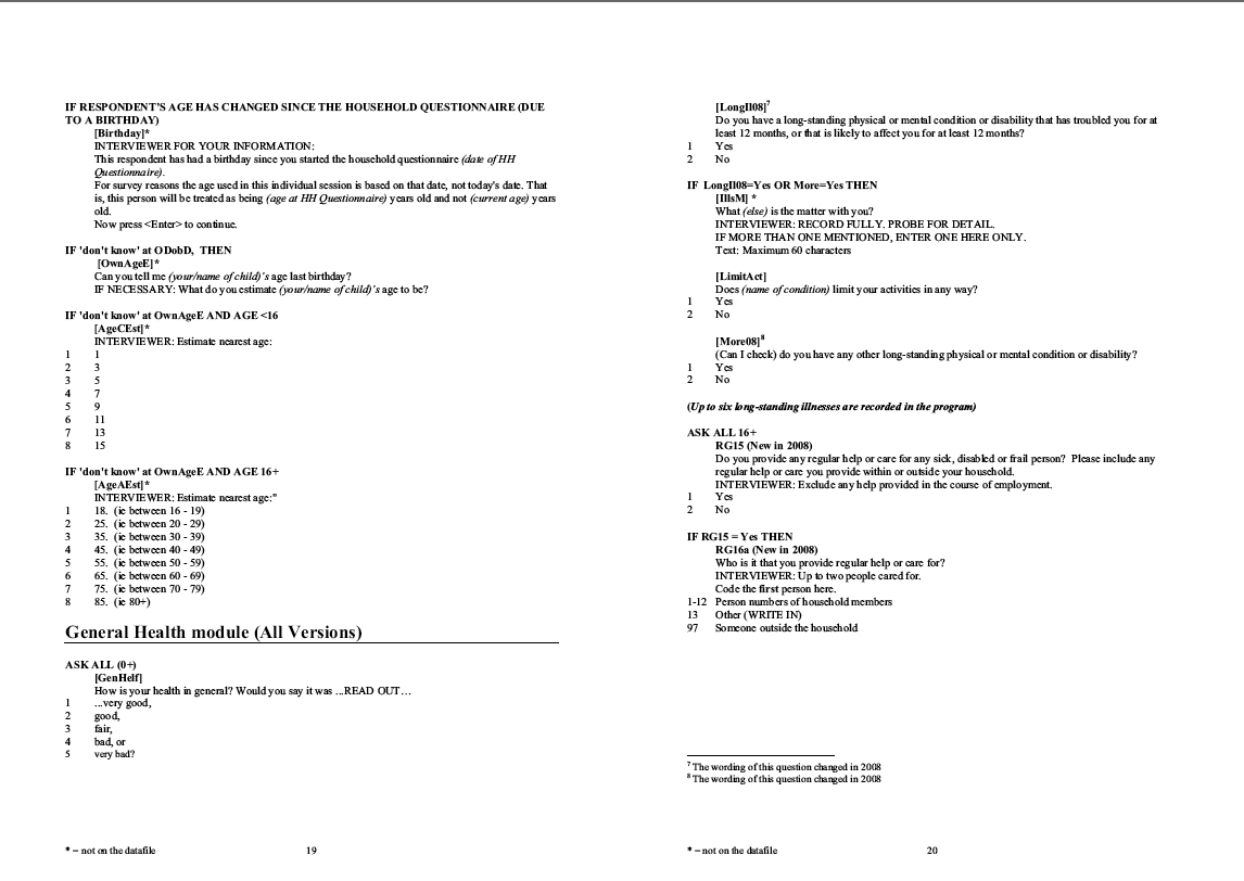 Household questionnaire, individual and nurse questionnaires