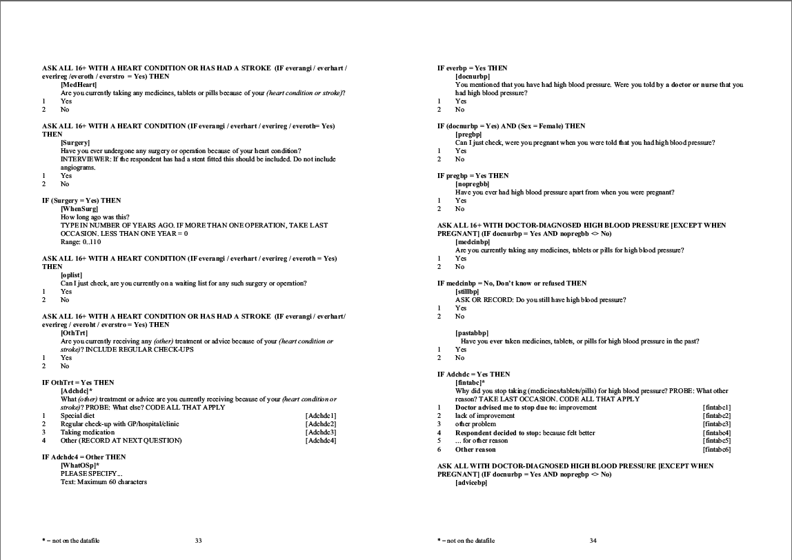 Household questionnaire, individual and nurse questionnaires