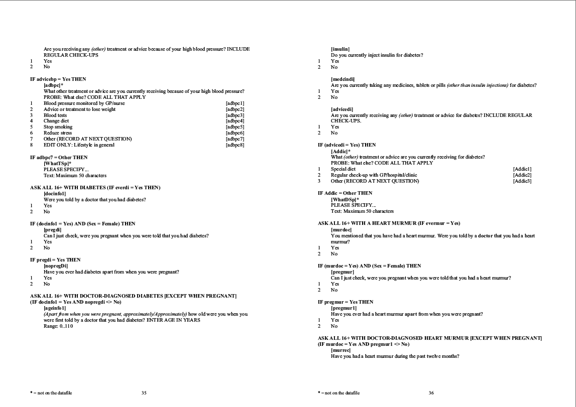 Household questionnaire, individual and nurse questionnaires