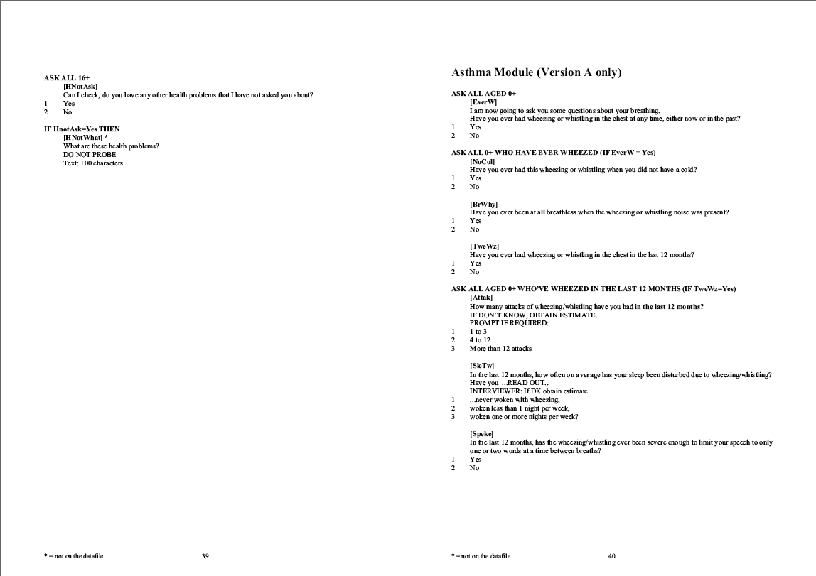 Household questionnaire, individual and nurse questionnaires
