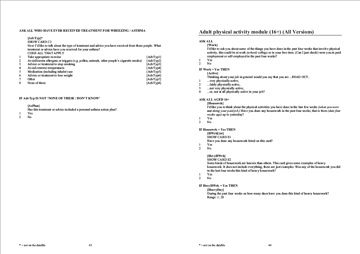 Household questionnaire, individual and nurse questionnaires