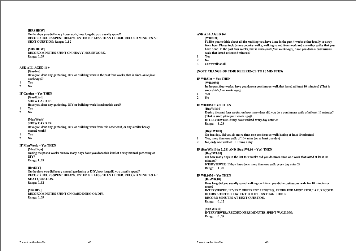 Household questionnaire, individual and nurse questionnaires
