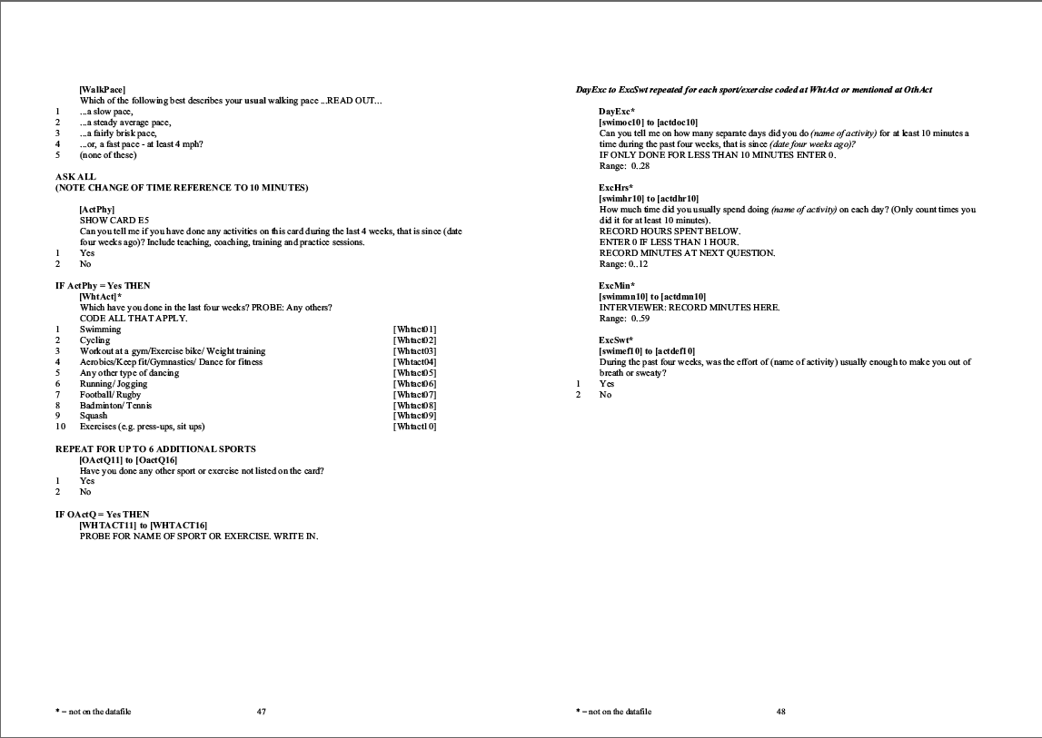 Household questionnaire, individual and nurse questionnaires