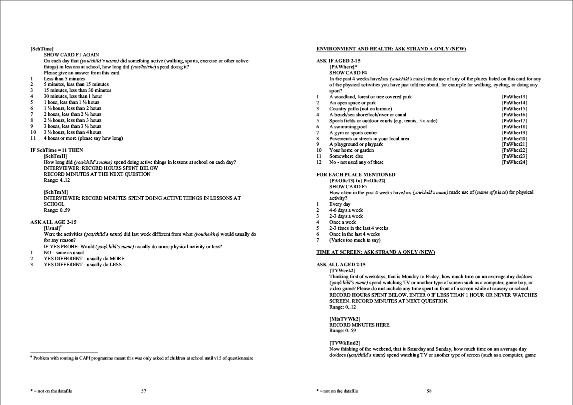Household questionnaire, individual and nurse questionnaires