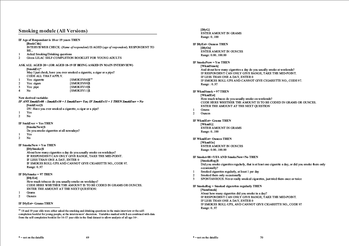 Household questionnaire, individual and nurse questionnaires