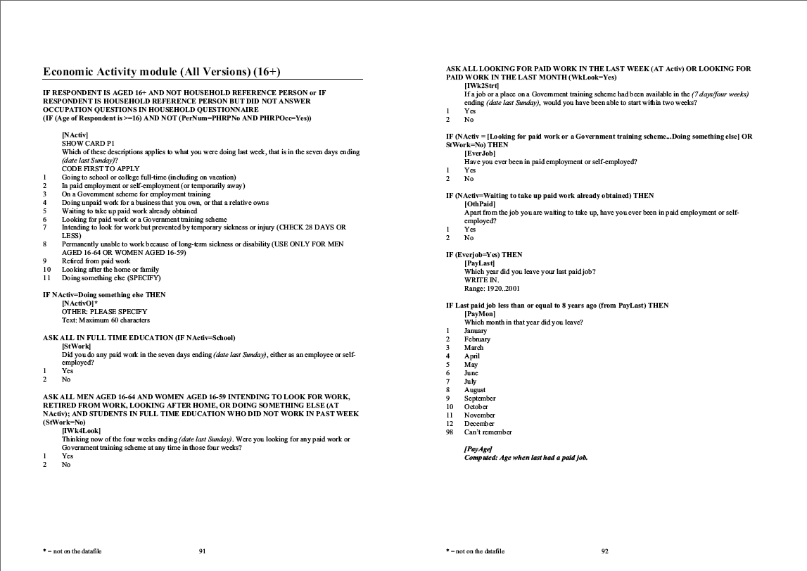 Household questionnaire, individual and nurse questionnaires