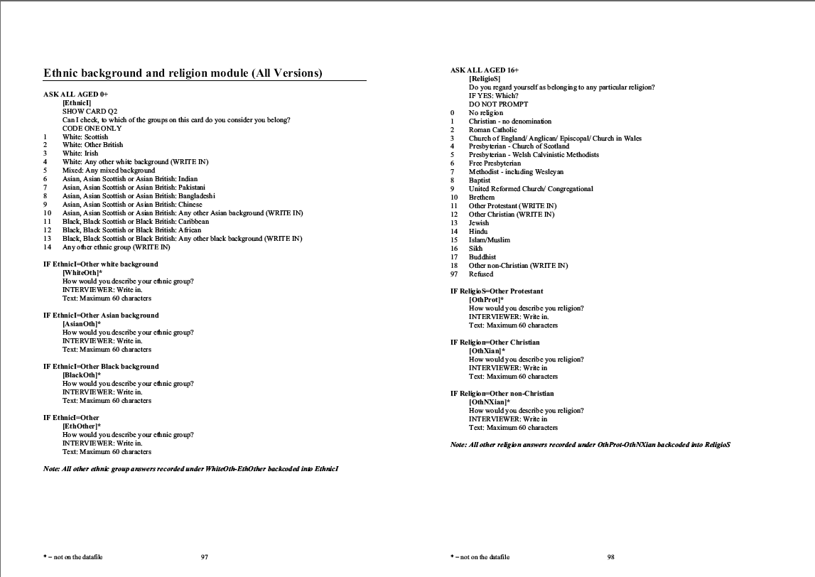 Household questionnaire, individual and nurse questionnaires