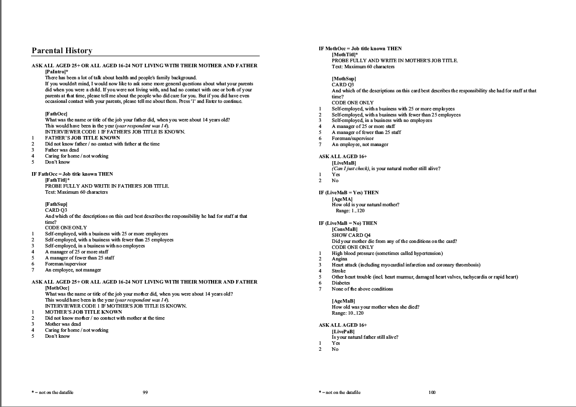 Household questionnaire, individual and nurse questionnaires