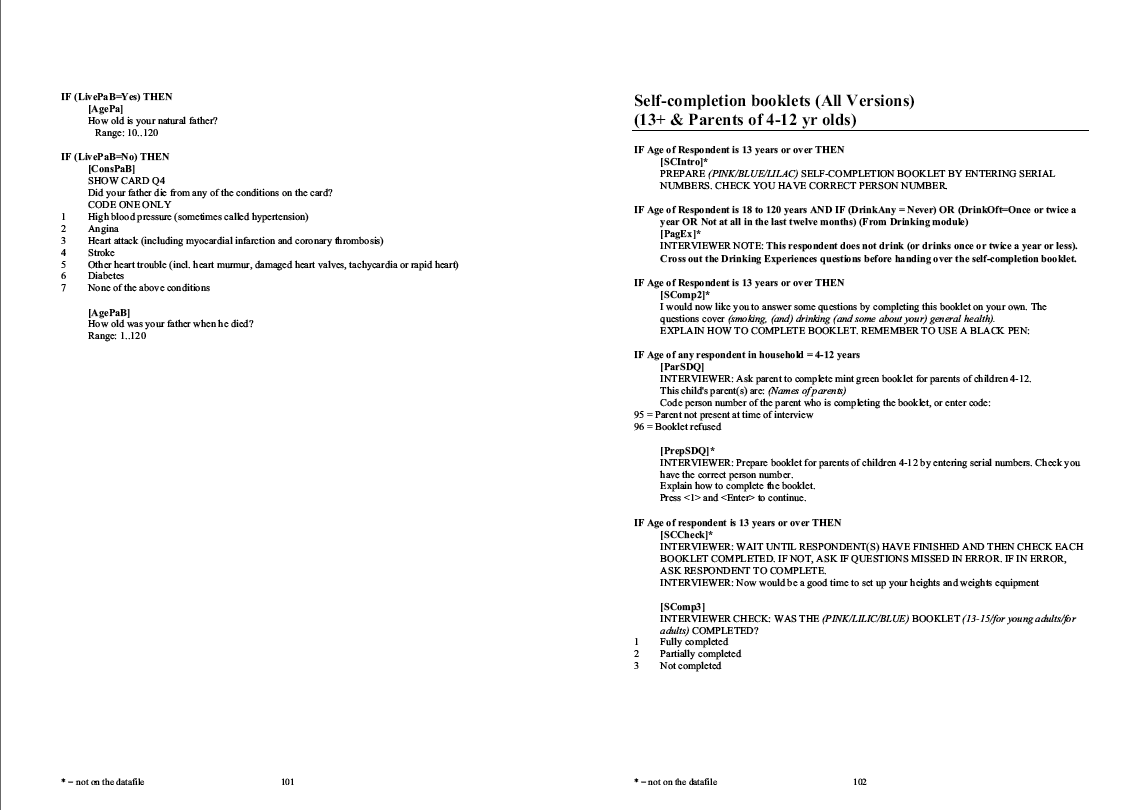 Household questionnaire, individual and nurse questionnaires