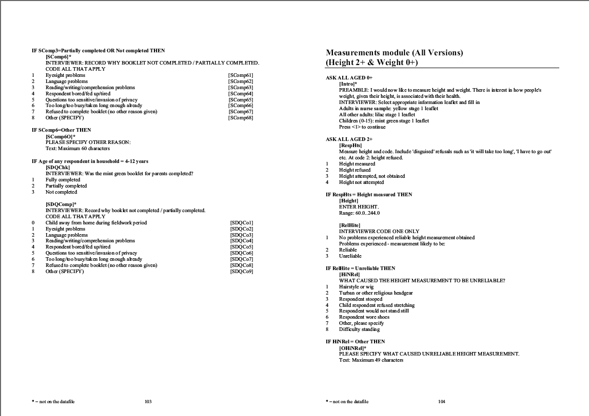 Household questionnaire, individual and nurse questionnaires