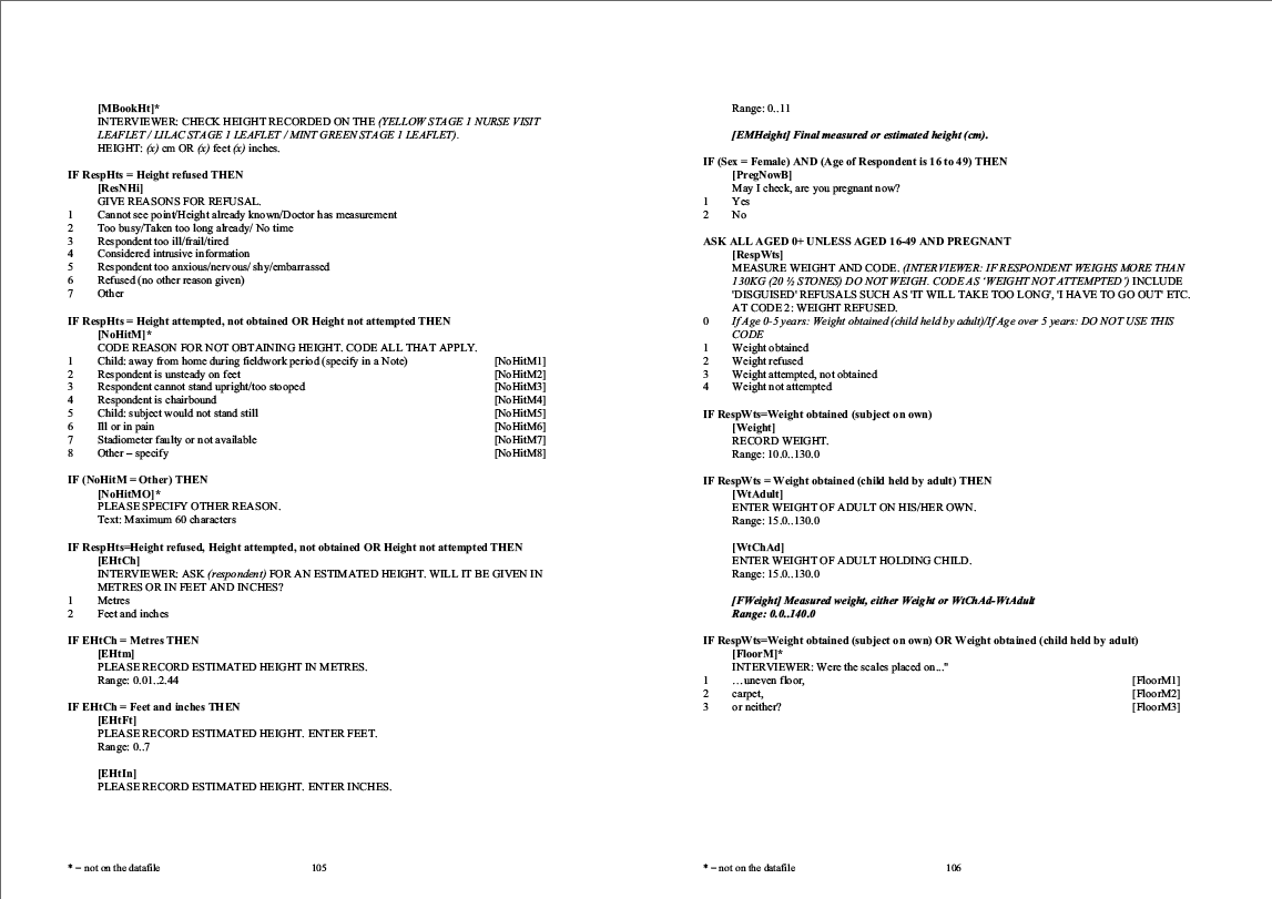 Household questionnaire, individual and nurse questionnaires