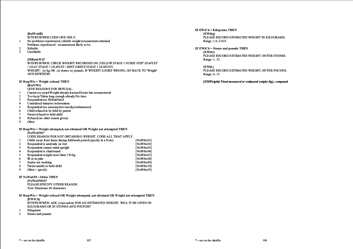 Household questionnaire, individual and nurse questionnaires