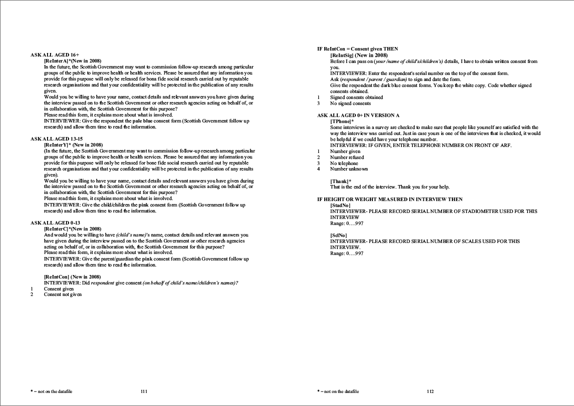 Household questionnaire, individual and nurse questionnaires