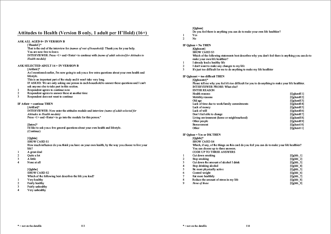 Household questionnaire, individual and nurse questionnaires