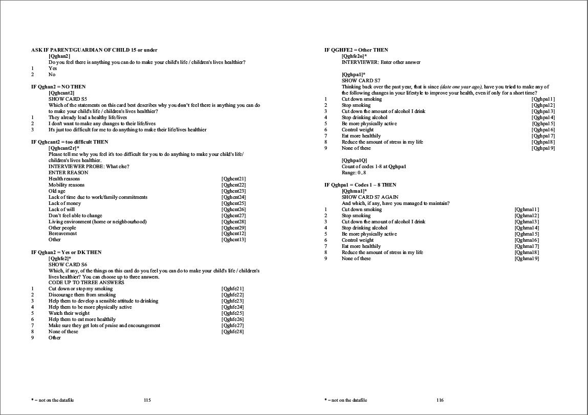 Household questionnaire, individual and nurse questionnaires