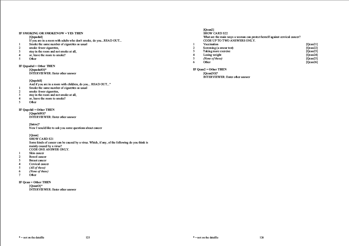 Household questionnaire, individual and nurse questionnaires