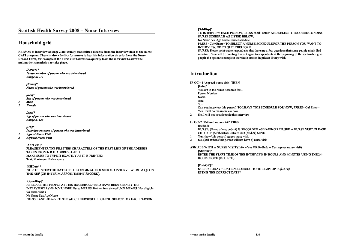 Household questionnaire, individual and nurse questionnaires