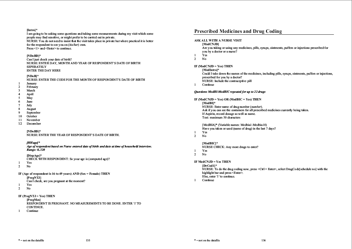 Household questionnaire, individual and nurse questionnaires