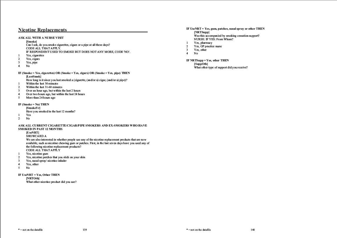 Household questionnaire, individual and nurse questionnaires