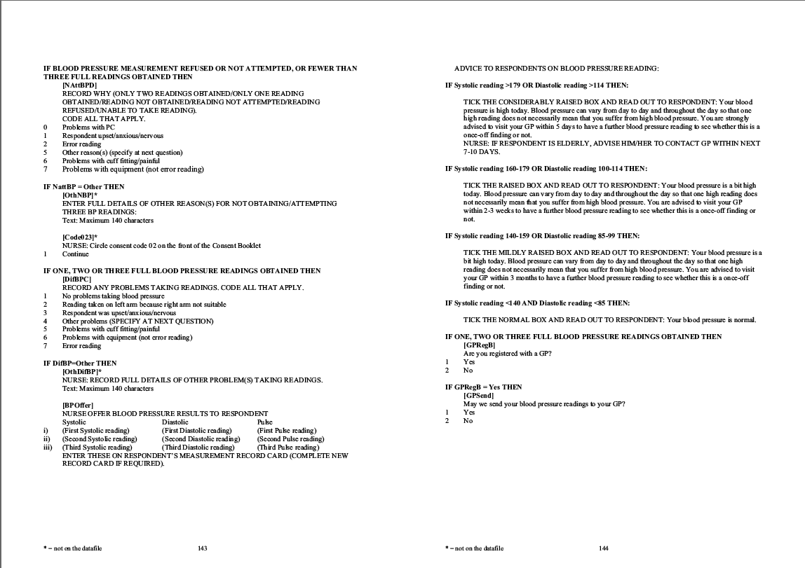 Household questionnaire, individual and nurse questionnaires