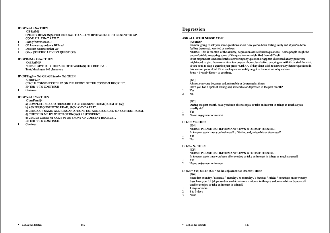 Household questionnaire, individual and nurse questionnaires