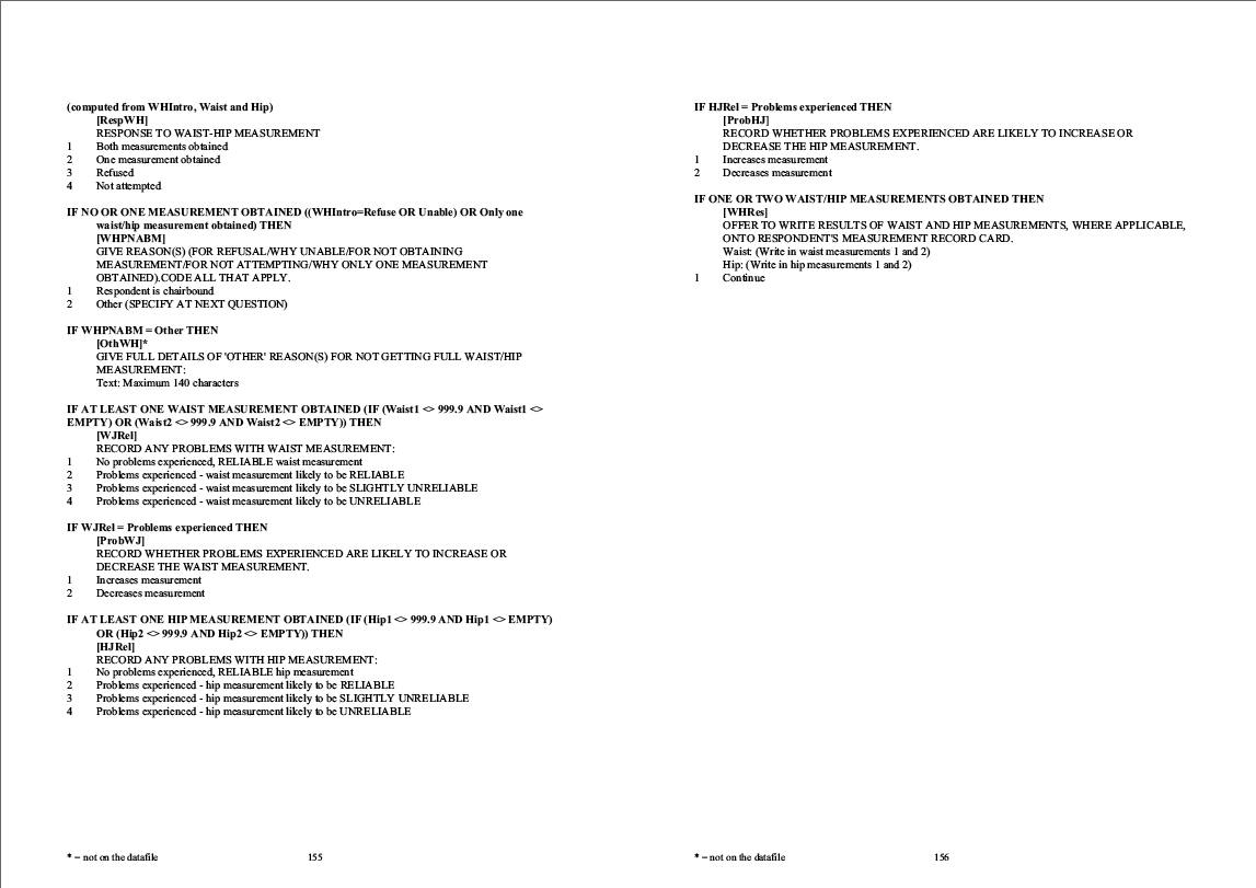 Household questionnaire, individual and nurse questionnaires