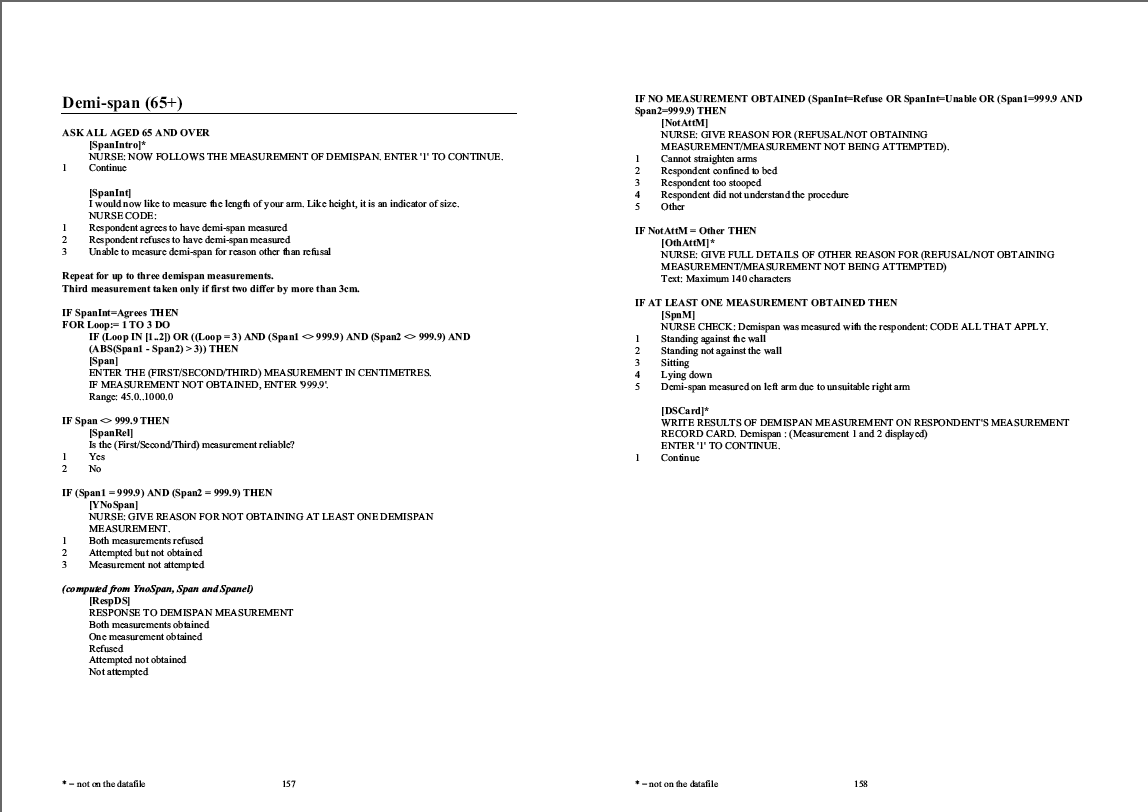 Household questionnaire, individual and nurse questionnaires